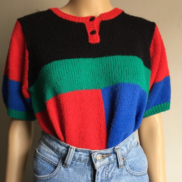 Vintage Tops - Vintage 80's Style Knit Color Block Top